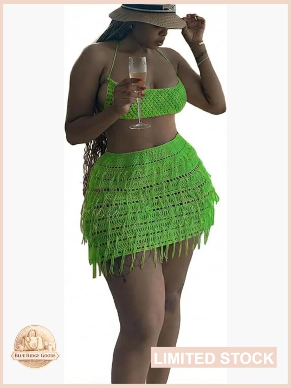 Crochet Mini Dress Set Y2K Hollow Tassel Skirt Sexy Summer Bandage Tube Top